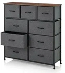 Relaxdays Kommode, HBT 100x100x30 cm, Metall, Holzoptik, 9 Stoff-Schubladen, Ablage,
