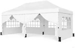 COSTWAY 3x6m Faltpavillon Wei&szlig;, h&ouml;henverstellbar, 4 Seitenw&auml;nde, inkl. 6