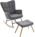 OKWISH Schaukelstuhl Lammwolle Grau mit Fu&szlig;hocker, 91 x 61 x 88 cm