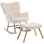 OKWISH Schaukelstuhl Lammwolle Beige mit Fu&szlig;hocker, 91 x 61 x 88 cm