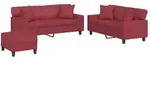 vidaXL 3-tlg. Sofagarnitur mit Kissen Weinrot Kunstleder