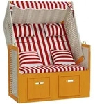 vidaXL Strandkorb mit Kissen Poly Rattan und Massivholz Rot & Wei&szlig;