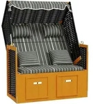 vidaXL Strandkorb mit Kissen Poly Rattan & Massivholz Schwarz & Grau