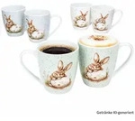 Ritzenhoff 6er Set Kaffeebecher Bunny 300ml Porzellan Hase Ostern Wei&szlig; Gr&uuml;n...