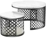 STILVORA Couchtisch-Set MDF und Metall Wei&szlig;, 2-teilig mit Haustierkissen