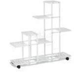 Relaxdays Blumenst&auml;nder mit Rollen, H x B x T: 91,5 x 93 x 26 cm, Metall, 9 Ablagen,