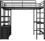OKWISH Hochbett Metall Schwarz 204x95x180 cm, Liegefl&auml;che 90x200 cm, mit