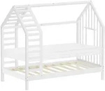 ML-Design Kinderbett 80x160 cm Wei&szlig; mit Matratze & Lattenrost, Hausbett mit Dach,