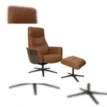 KAWOLA Relaxsessel VANITAS Drehsessel Nussbaum Leder braun mit Hocker