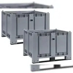 BRB 2x Palettenbox mit 2 Kufen, LxBxH 1200x800x850 mm, grau, geschlossen