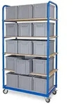 BRB Etagenwagen mit 5 Ebenen, BxTxH 1050x500x1880 mm, best&uuml;ckt mit 15 Euroboxen