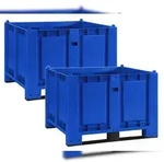 BRB 2x Palettenbox mit 2 Kufen, LxBxH 1200x800x850 mm, blau, geschlossen
