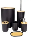 Intirilife Badezimmer Zubeh&ouml;r Set aus Bambus Kunststoff in Schwarz - 6...