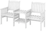 COSTWAY Gartenbank mit Tisch, 2-Sitzer-Holzbank mit Sonnenschirmhalterung, 165...