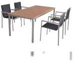 DELUKE Garten-Sitzgruppe PAUL 5-tlg. Tisch 4x Hochlehner Edelstahl Dunkelgrau...