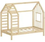 ML-Design Kinderbett 70x140 cm Natur mit Lattenrost, Hausbett mit Dach & Fenster,
