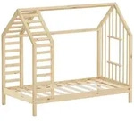 ML-Design Kinderbett 80x160 cm Natur mit Lattenrost, Hausbett mit Dach & Fenster,