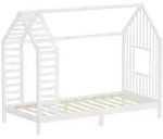 ML-Design Kinderbett 90x200 cm Wei&szlig; mit Lattenrost, Hausbett mit Dach & Fenster,