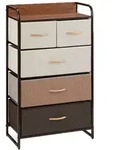 Relaxdays Schubladenschrank, 5 Stoff F&auml;cher, Ablage, Schlafzimmer Schr&auml;nkchen,