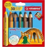STABILO Set mit 6 aquarellierbaren Buntstiften Woody 3-in-1 '30 Jahre Spa&szlig;', rund,