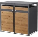 ML-Design M&uuml;lltonnenbox 2er 2 Tonnen 240L 132x80x116,3cm Anthrazit-Holzoptik, Stahl,