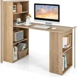 COSTWAY Schreibtisch mit B&uuml;cherregal, 6 Regalen, PC-Tisch mit Regal rechts/links,