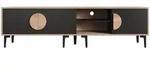 MODFU TV-Lowboard Spanplatte Eiche-Schwarz 180x35x49 cm mit 3 Schrankf&auml;chern...