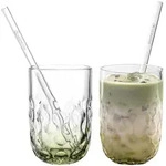 Leonardo GOCCE Matcha Latte Glas (2) 390 ml mit Glastrinkhalm 2er Set