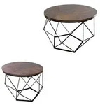 Relaxdays Couchtisch, 2er Set, Holzoptik & Metall, Industrial-Design, runde