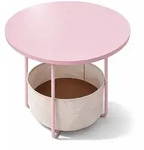 Relaxdays Beistelltisch, runder Couchtisch, mit Stoffkorb, HD 50x45 cm, Kaffeetisch