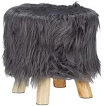 Relaxdays Fell Hocker, flauschig, 4 Holzbeine, gepolsterter Fu&szlig;hocker, Kunstfell,