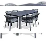 DCB GARDEN 6-Sitzer-Garten-Essgruppe aus Aluminium mit Keramikplatte auf Glas