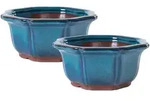 Jinfa 2 glasierte Keramik Bonsai T&ouml;pfe mit Entw&auml;sserungsl&ouml;chern + 2...