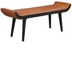 KADIMA DESIGN Sitzbank Echtleder / Massivholz Bank Braun 125x51x38 cm Modern,...