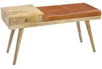 KADIMA DESIGN Sitzbank Ziegenleder / Massivholz Bank 100x52x38 cm im Retro...