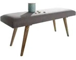 KADIMA DESIGN Sitzbank Stoff / Massivholz Bank Grau 117x51x38 cm im Retro Stil,...