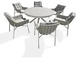 DCB GARDEN Garten-Essgruppe mit rundem, wei&szlig;em Aluminiumtisch und