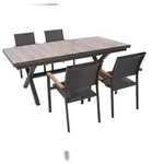 DELUKE Garten-Sitzgruppe JANA 5-tlg. - Alu/Keramik, Eiche-Optik, Grau 