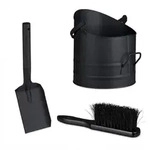 Relaxdays Ascheeimer mit Tragegriff & Henkel, Aschetonne inkl. Schaufel und Besen,