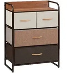 Relaxdays Schubladenschrank, 4 Stoff F&auml;cher, Ablage, Schlafzimmer Nachtschrank,