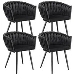 tectake Set Esszimmerstuhl Astano Samt, Knotendesign - 4er Set schwarz