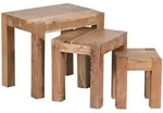 KADIMA DESIGN 3er Set MUMBAI Satztisch Massiv-Holz Akazie Wohnzimmer-Tisch