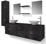 vidaXL 11-tlg. Badm&ouml;bel-Set mit Waschbecken und Wasserhahn Schwarz