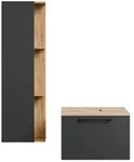 Planetm&ouml;bel ASTRA Badm&ouml;bel-Set 60 cm Gold Eiche / Anthrazit mit Seitenschrank