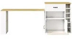 OKWISH K&uuml;cheninsel aus MDF und Metall in Wei&szlig; mit ausziehbarem Tisch, 80 x 70...