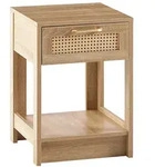 MODFU Beistelltisch aus MDF in Natur mit Rattan-Optik, 1 Schublade, pflegeleicht