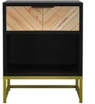 MODFU Nachttisch MDF Schwarz/Natur 43x40x55 cm mit 1 Schublade, offenem Fach und