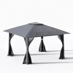 COSTWAY Pavillon 4x4m, Pop-up, 4 Moskitonetze, Doppeldach & Tasche, wasserdicht,