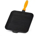 4BIG.fun Gusseisen Grillpfanne 28x28 cm mit abnehmbarem Holzgriff &ndash;