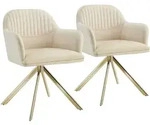 tectake Samt-Drehstuhl Lona mit dicker Polsterung - 2er Set creme/gold